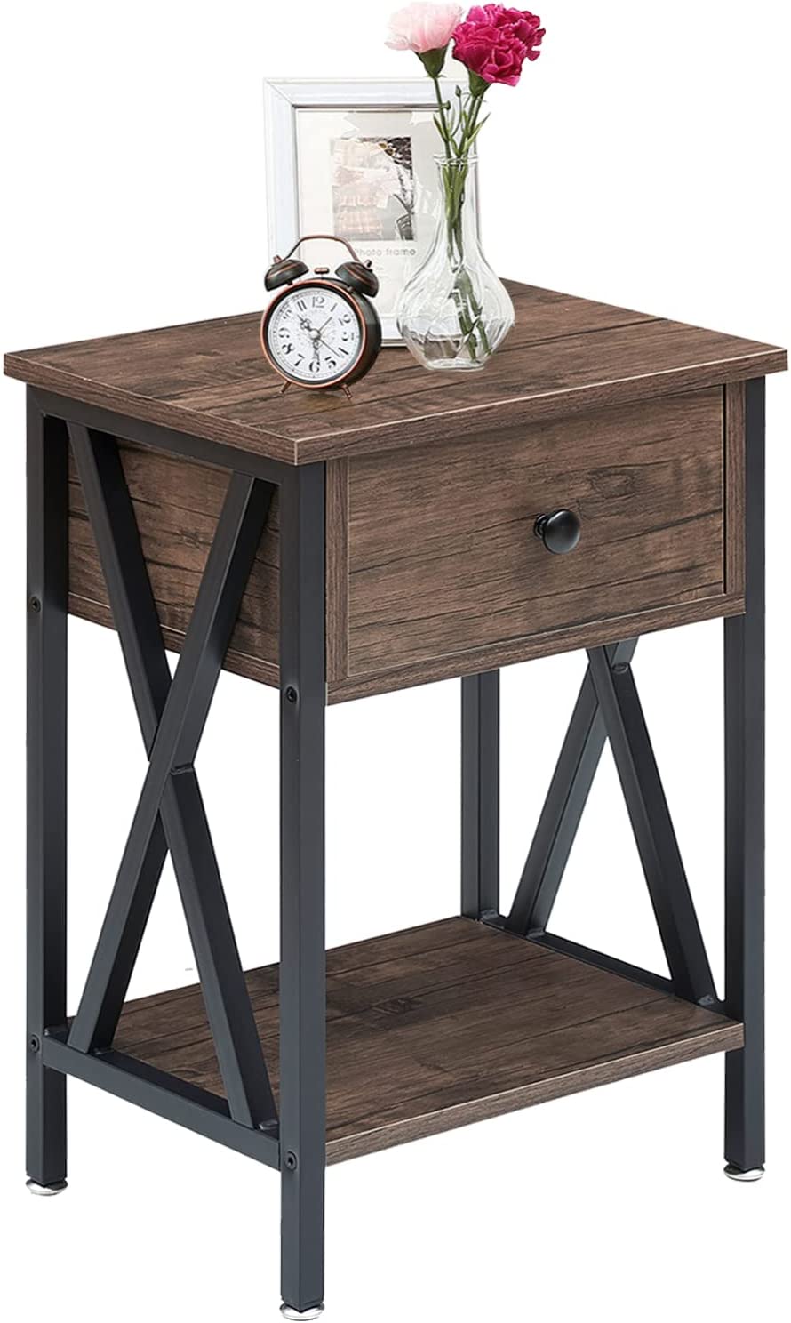 Versatile Nightstands X-Design Side End Table with Bin Drawer