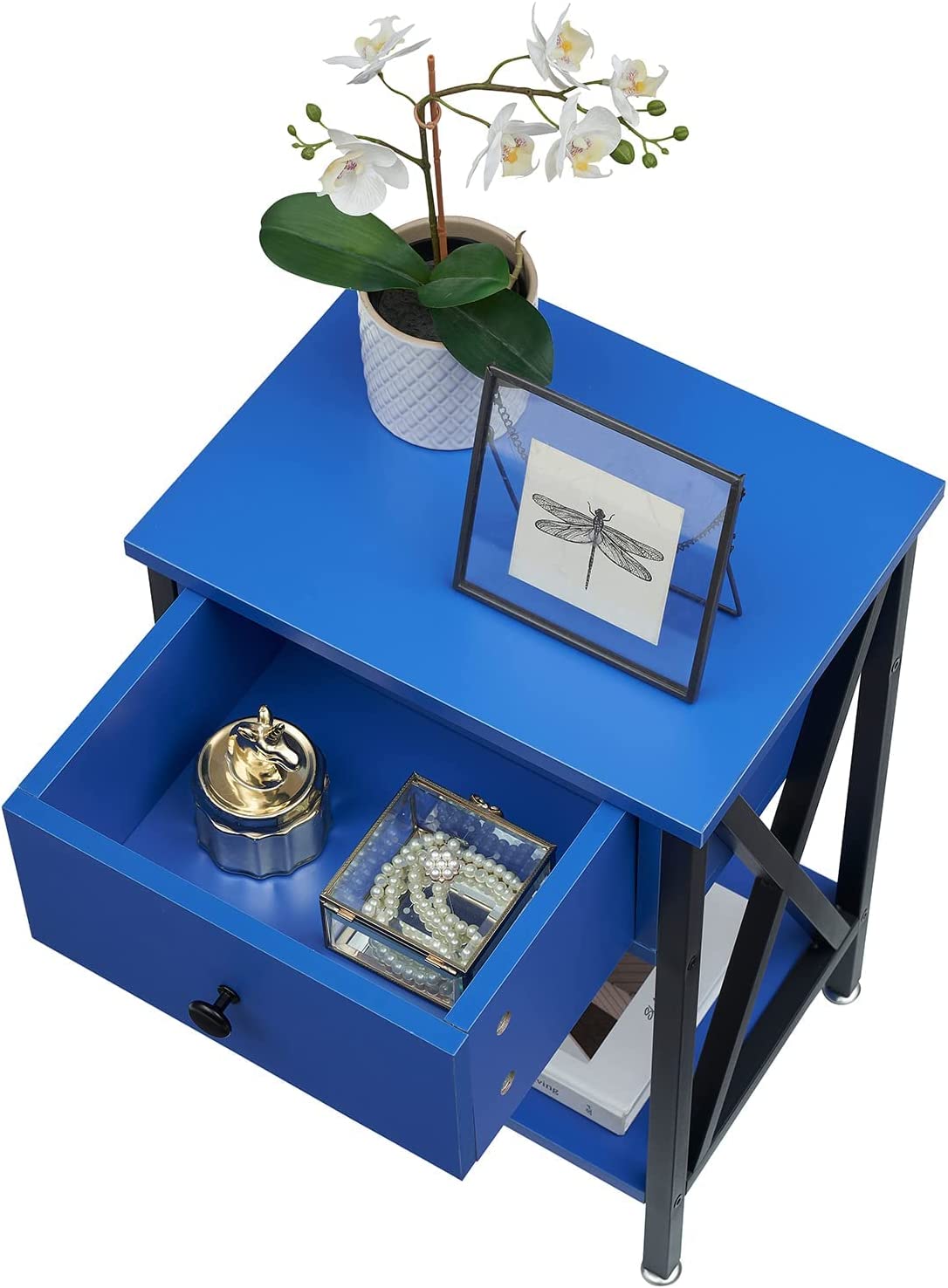 VECELO Night Stands Bedside End Table X-Design with Drawer&Storage Shelf for Living Room Bedroom, Nightstand with Drawer - VECELO