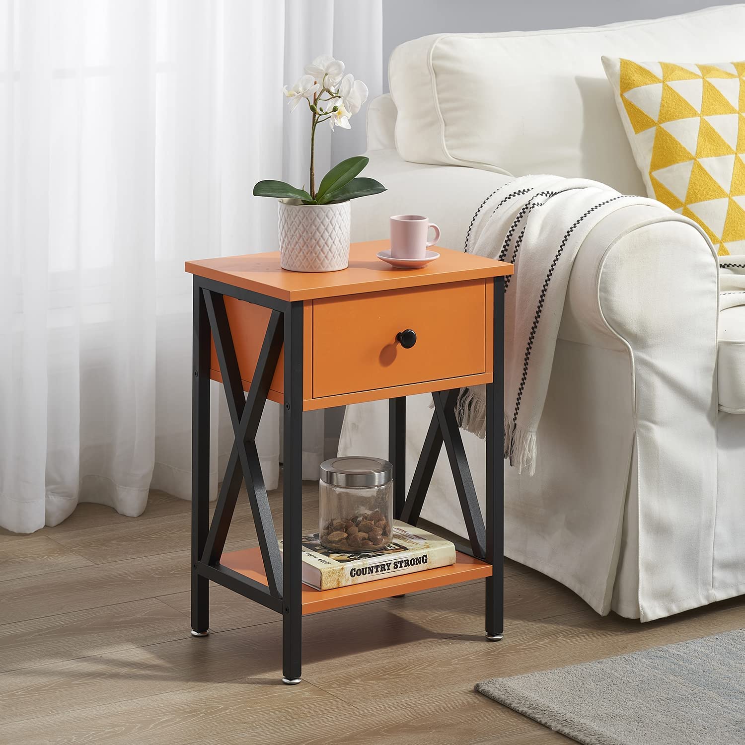 VECELO Night Stands Bedside End Table X-Design with Drawer&Storage Shelf for Living Room Bedroom, Nightstand with Drawer - VECELO