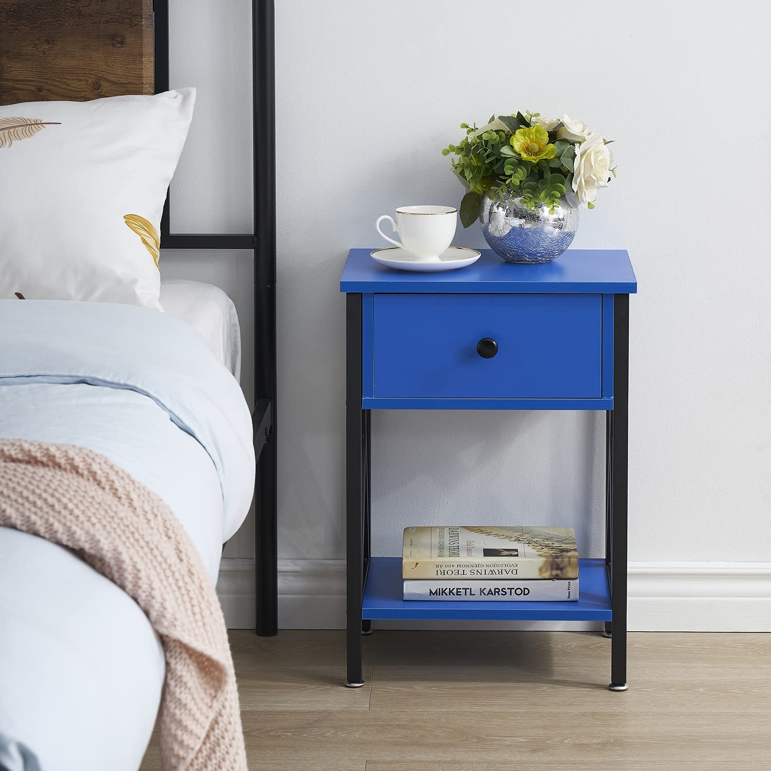 VECELO Night Stands Bedside End Table X-Design with Drawer&Storage Shelf for Living Room Bedroom, Nightstand with Drawer - VECELO