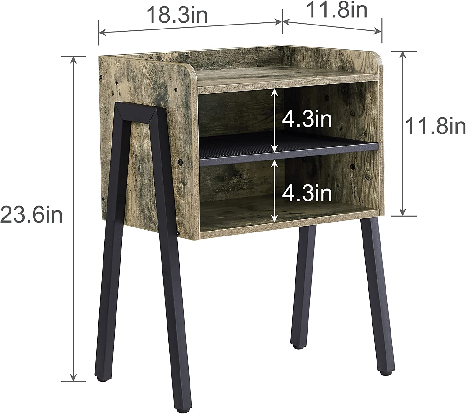 VECELO Nightstand Industrial Side End Table Accent Furniture with 2-Tier Open Storage Compartments - VECELO