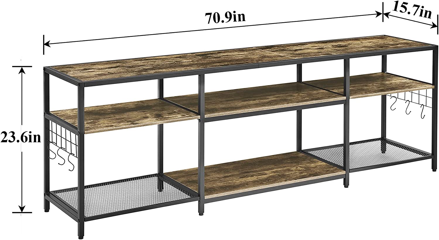VECELO TV Stand Entertainment Center Media Console with 3-Tier Open Storage Shelves, Cabinet Table for Living Room Brown - VECELO