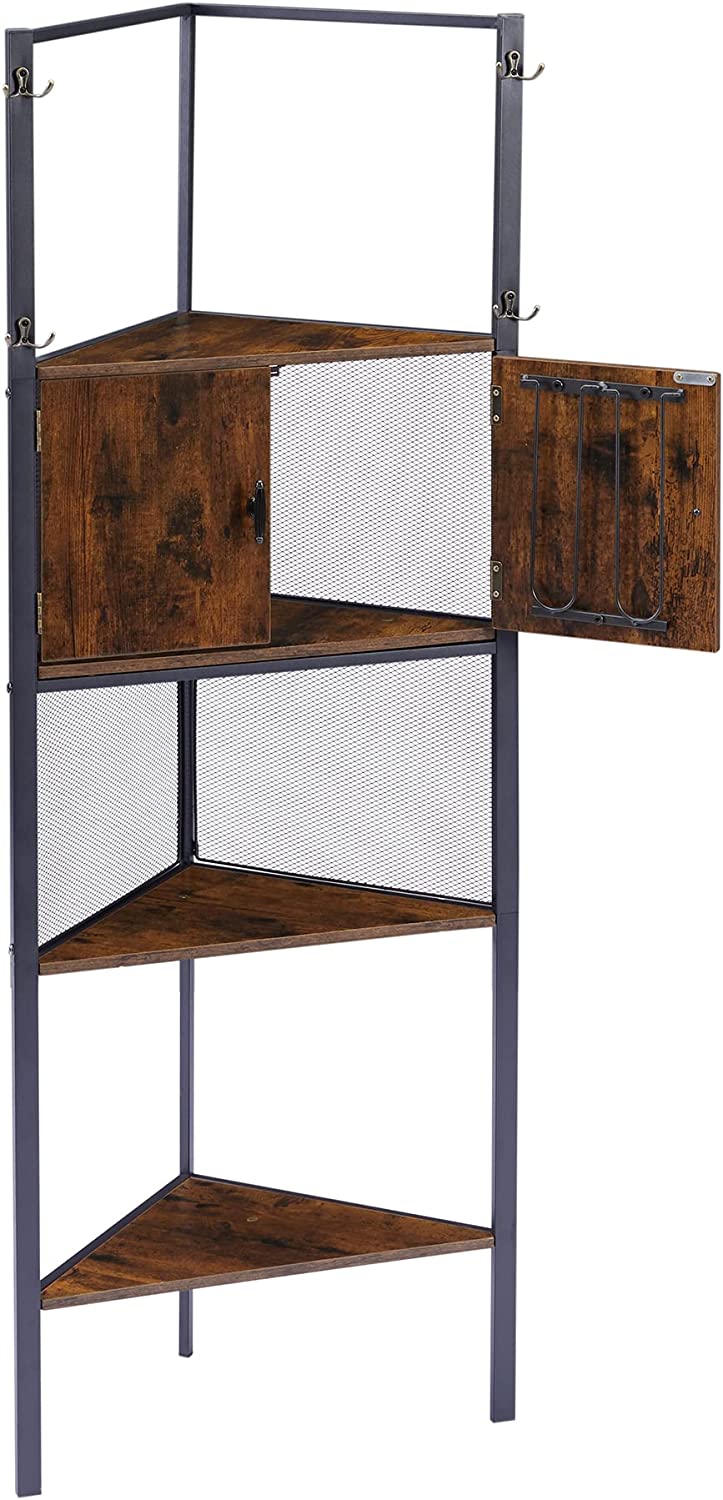 VECELO 5 Tier Corner Storage Cabinet with Wooden Shelves Free-Standing Organizer - VECELO