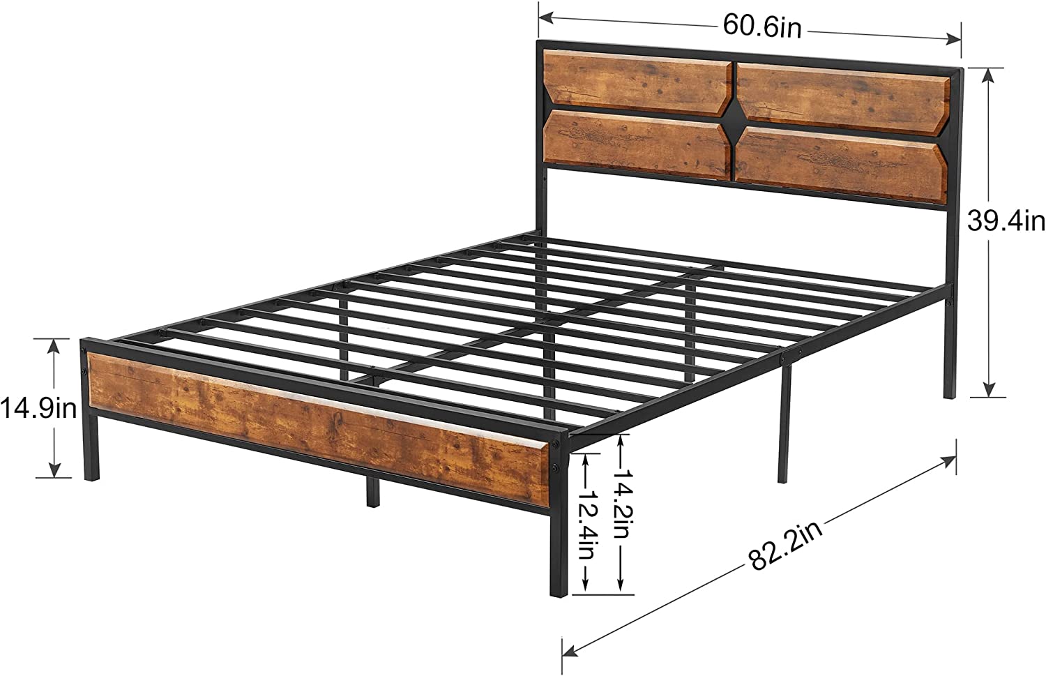 VECELO Metal Bed Frame Platform with Wooden Headboard&Footboard Mattress Foundation - VECELO