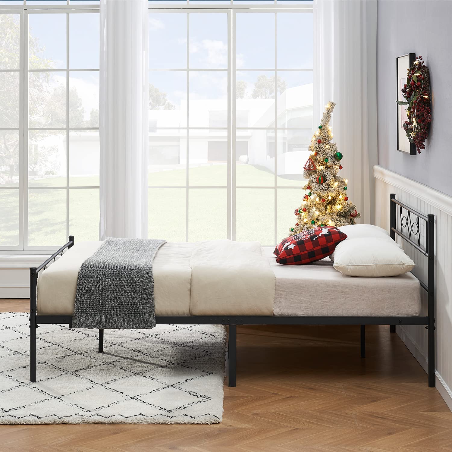 VECELO Metal Platform Bed Frame with Headboard & Footboard Premium Steel Slat Support Noise-Free - VECELO