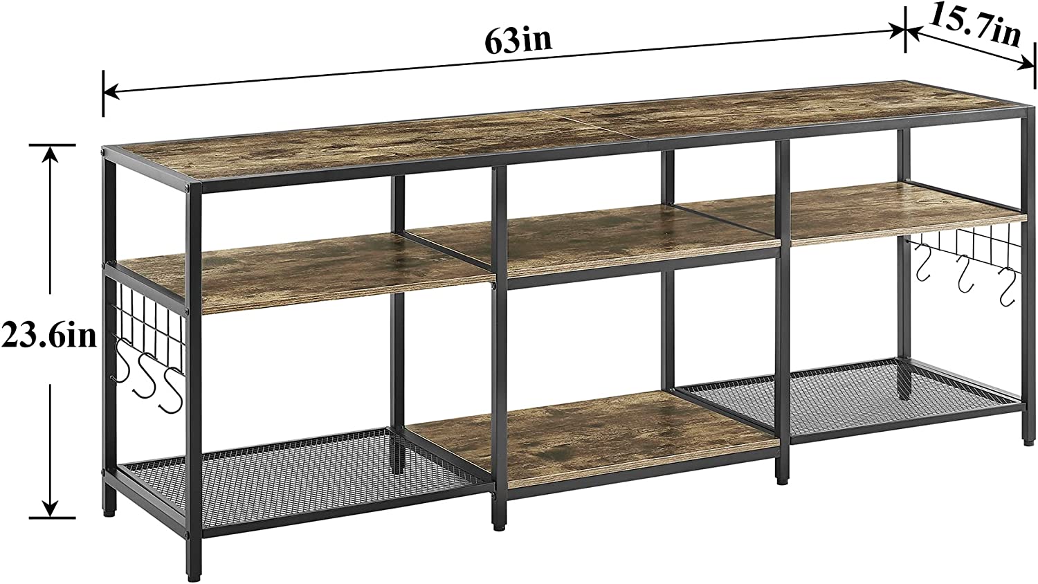 VECELO TV Stand Entertainment Center Media Console with 3-Tier Open Storage Shelves, Cabinet Table for Living Room Brown - VECELO