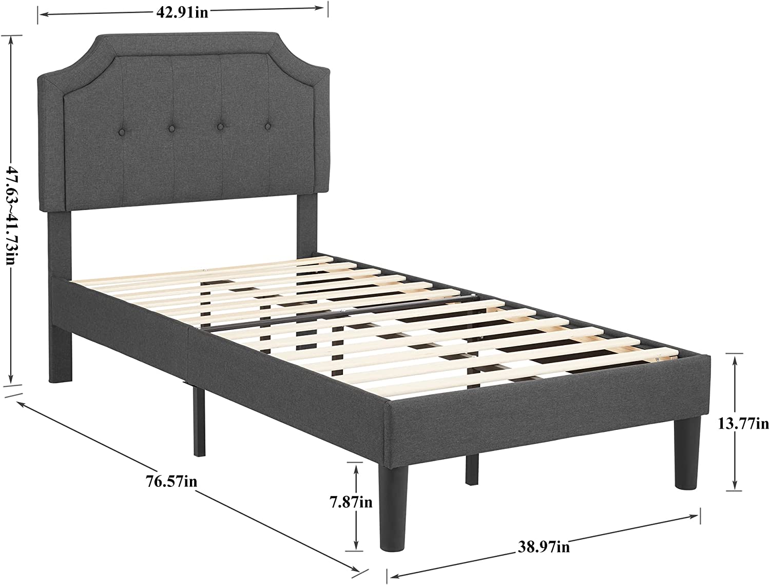VECELO Premium Upholstered Platform Bed Diamond Stitched Panel Headboard - VECELO
