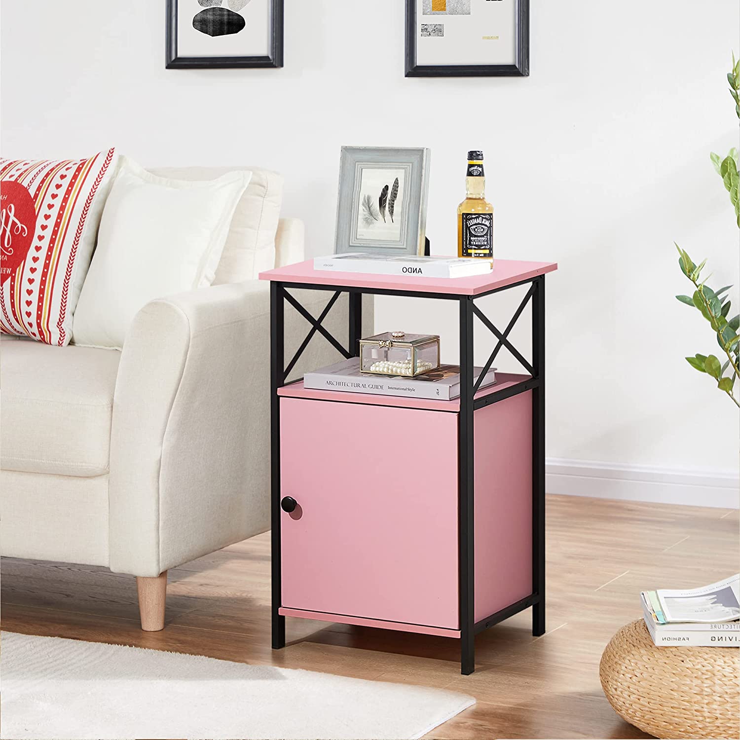 VECELO Tall Side Storage, Large Capacity Bedside Nightstand - VECELO