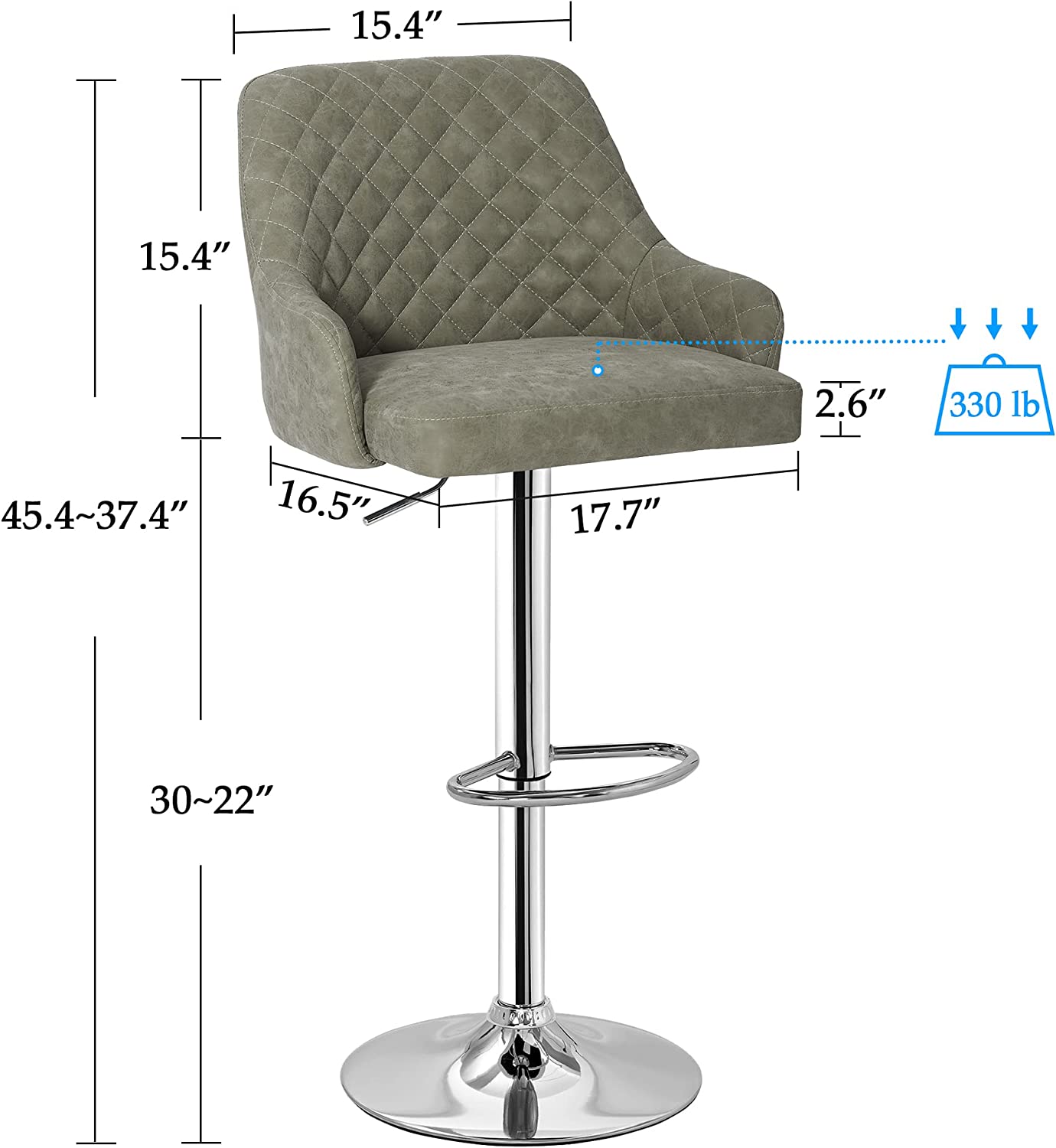 VECELO Adjustable Bar Stools with Back, Bar Height Stools for Kitchen Counter - VECELO