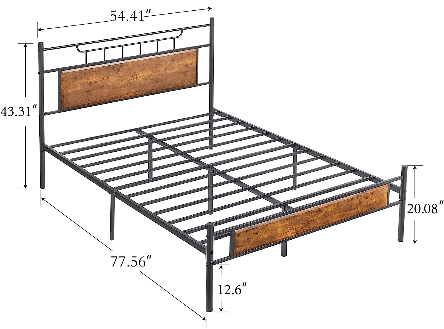 VECELO Platform Bed Frame with Wood Headboard No Box Spring Needed Heavy Duty Steel Slat - VECELO