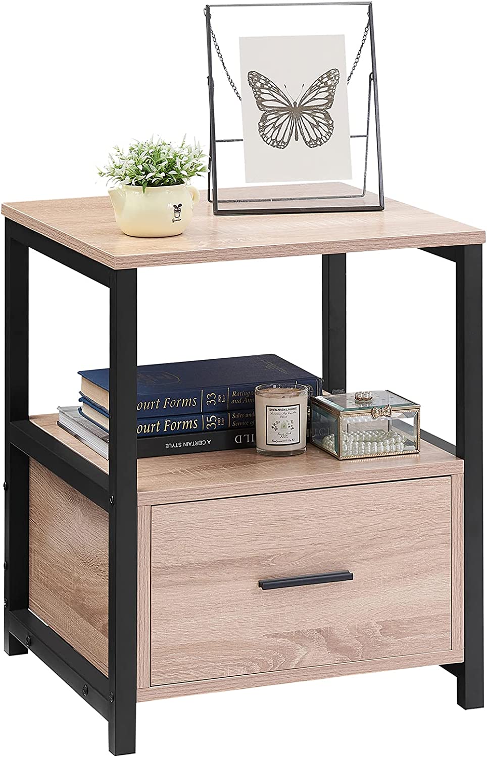 VECELO Nightstand Modern Square End Side Table, 1 Pack/2 Packs - VECELO