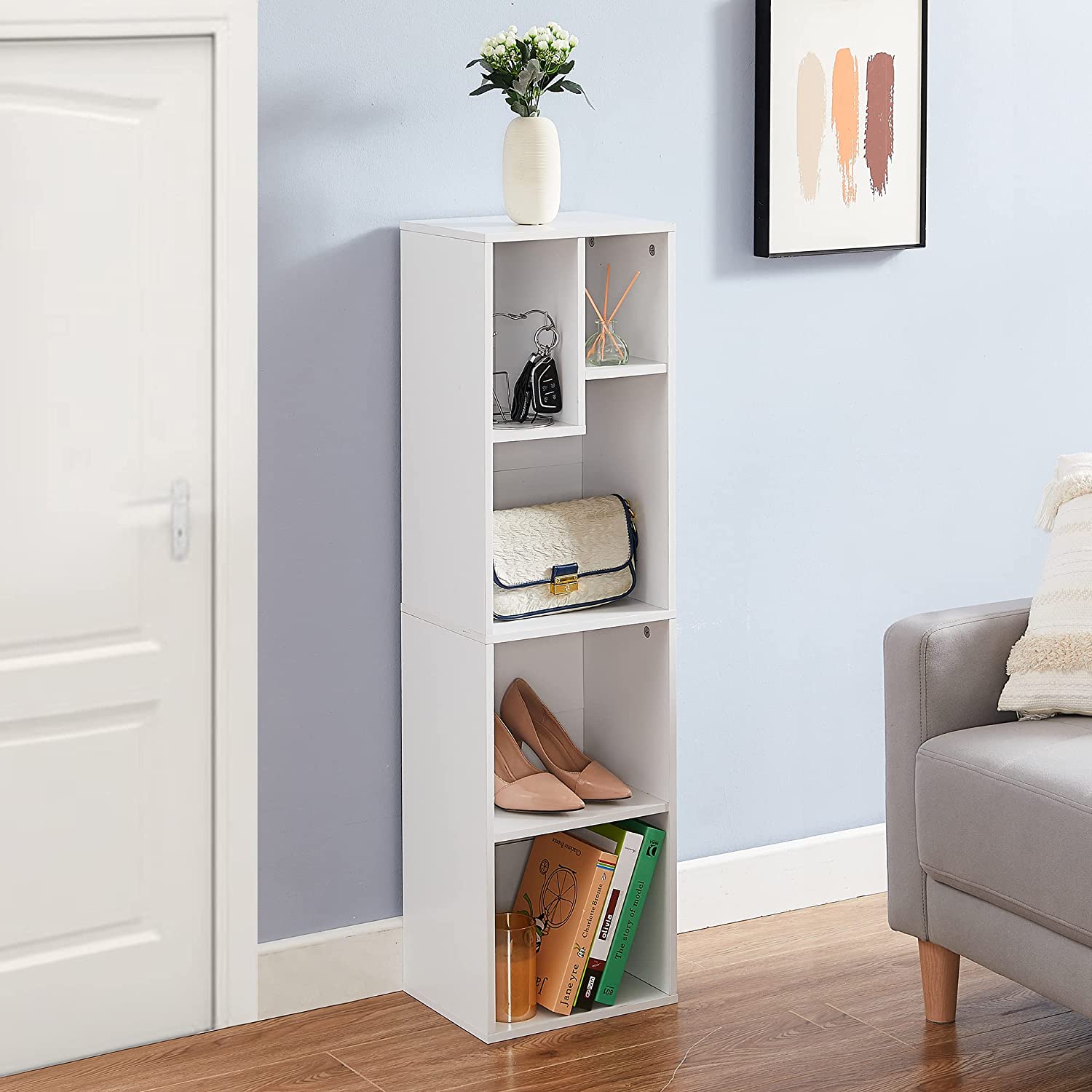 VECELO Modern 3-Tier Small Bookcase, 4 Cube/5 Cube Bookshelf/Storage Organizer - VECELO