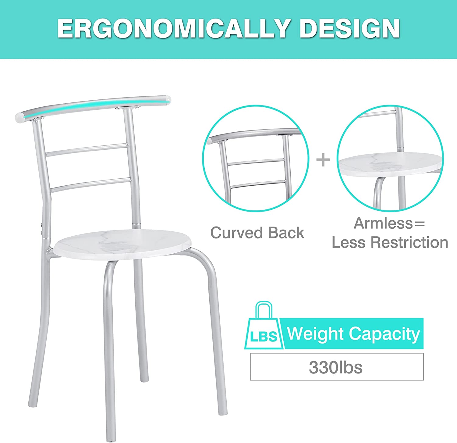 VECELO 3-Piece Dining Table Set/Round Tabletop & Chair for Kitchen - VECELO