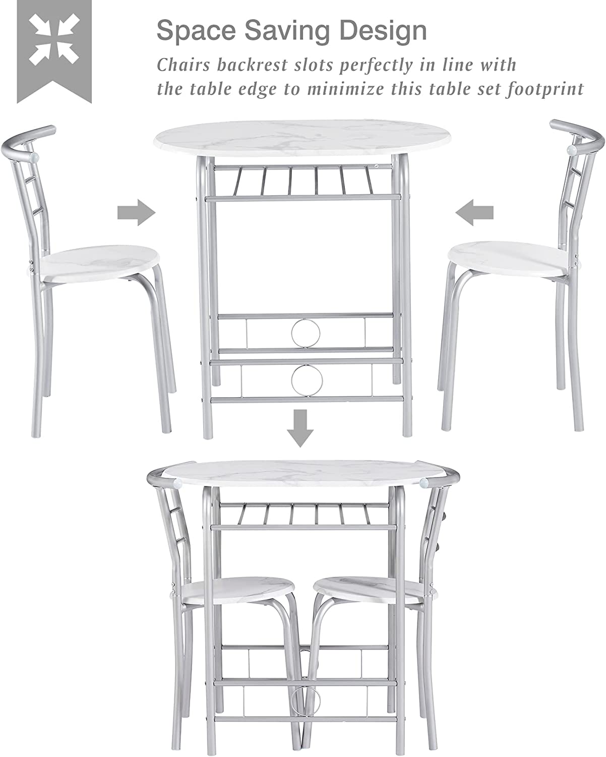 VECELO 3-Piece Dining Table Set/Round Tabletop & Chair for Kitchen - VECELO