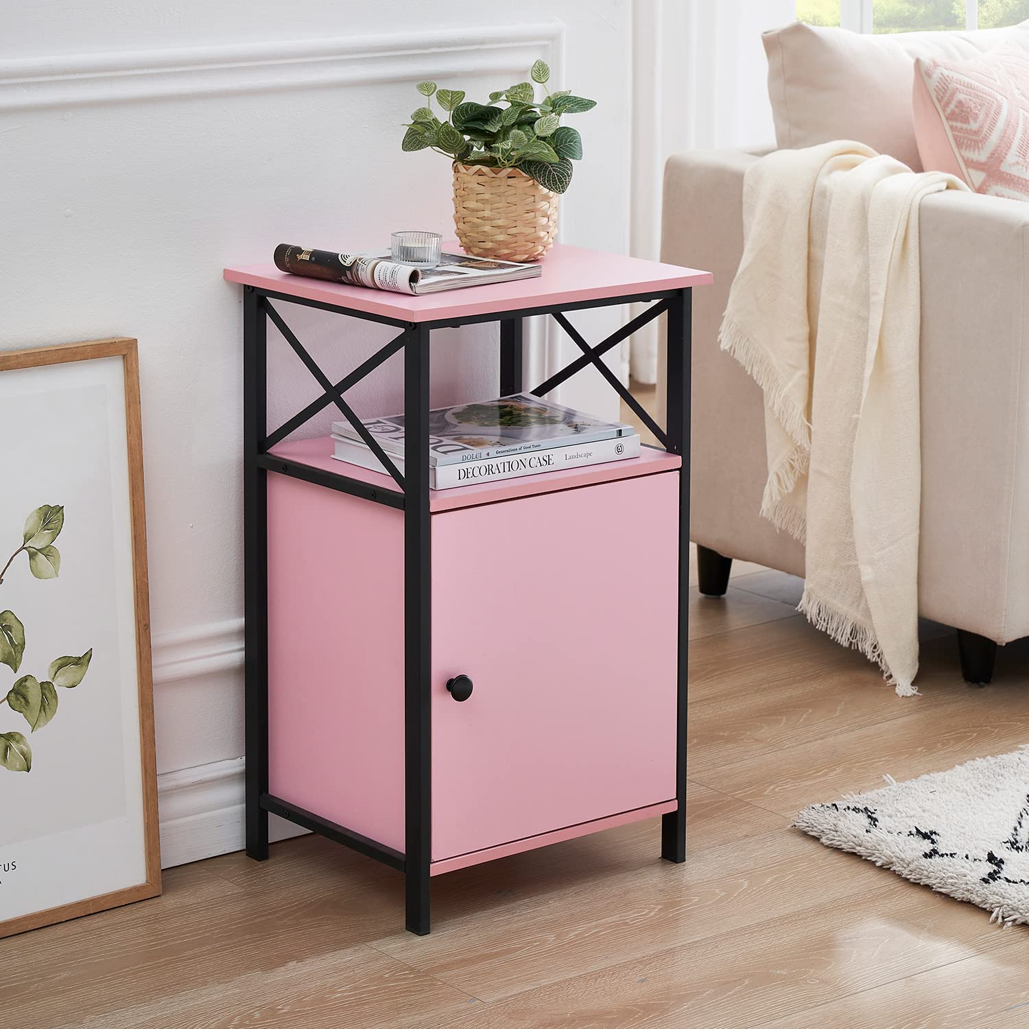 VECELO Tall Side Storage, Large Capacity Bedside Nightstand - VECELO
