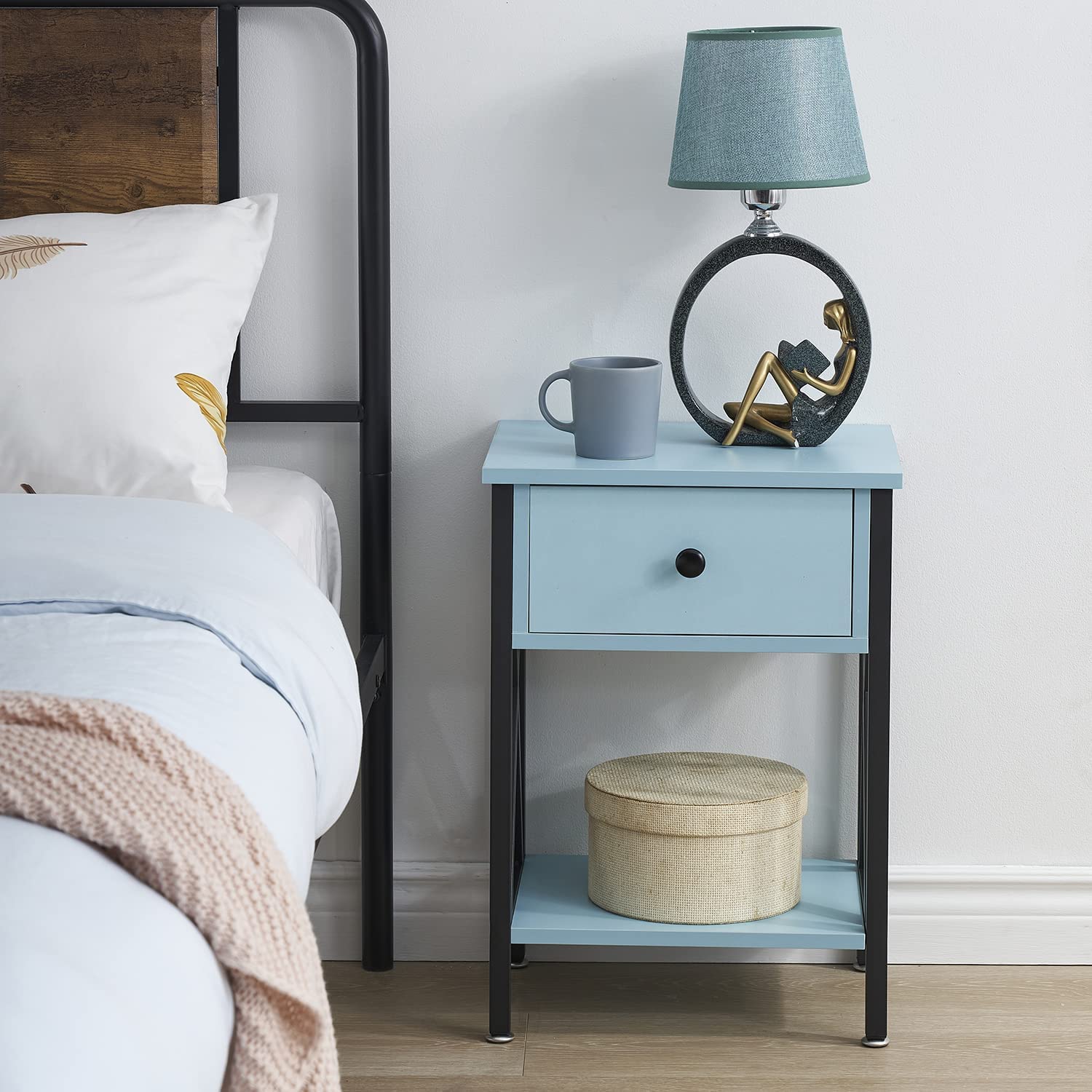 VECELO Night Stands Bedside End Table X-Design with Drawer&Storage Shelf for Living Room Bedroom, Nightstand with Drawer - VECELO