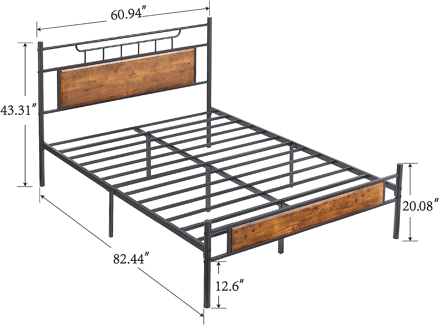 VECELO Platform Bed Frame with Wood Headboard No Box Spring Needed Heavy Duty Steel Slat - VECELO