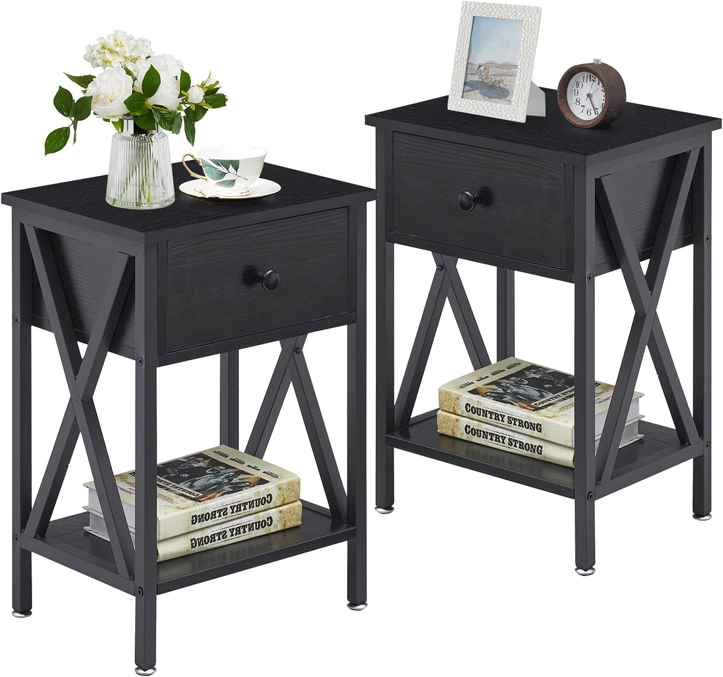 Versatile Nightstands X-Design Side End Table with Bin Drawer