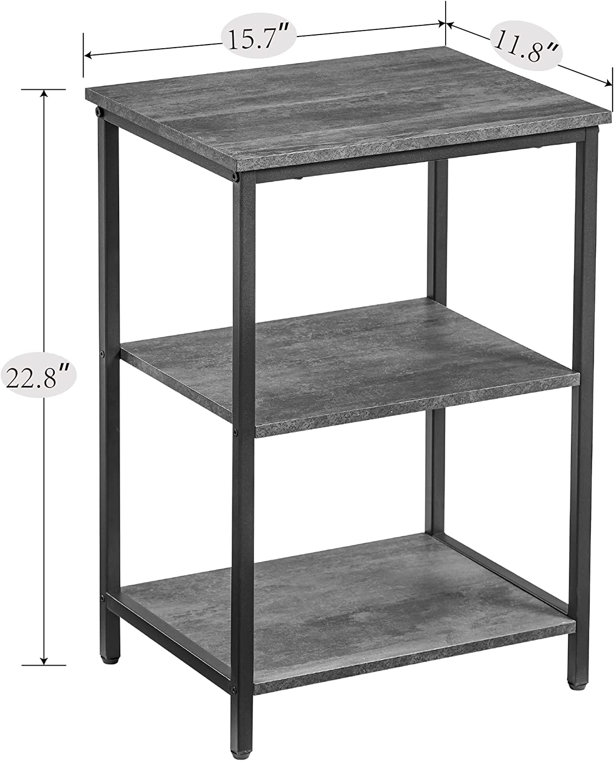 VECELO End Side Table with Storage Shelves Industrial Night Stand, 3-Tier Slim Nightstand for Living Room, Bedroom - VECELO