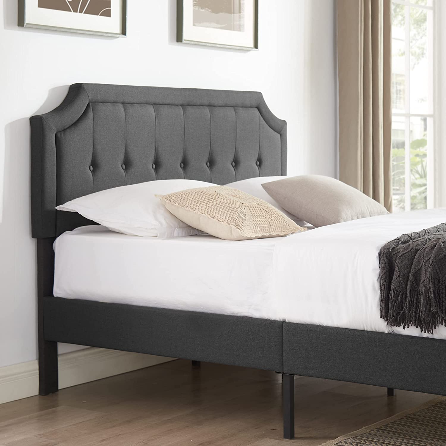 VECELO Premium Upholstered Platform Bed Diamond Stitched Panel Headboard - VECELO