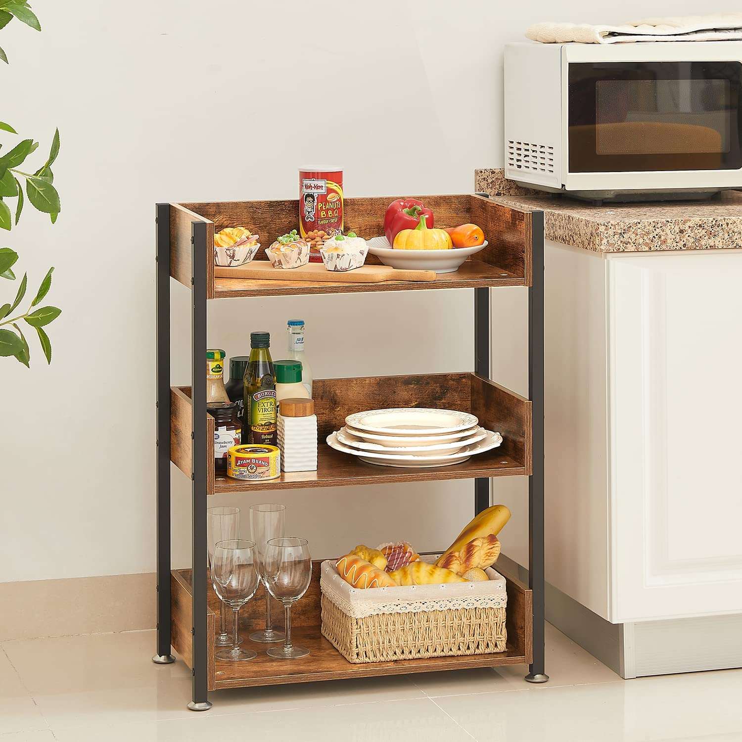 VECELO 3-Tier Bookcase,Small Storage Shelves,Industrial Shelving Unit - VECELO