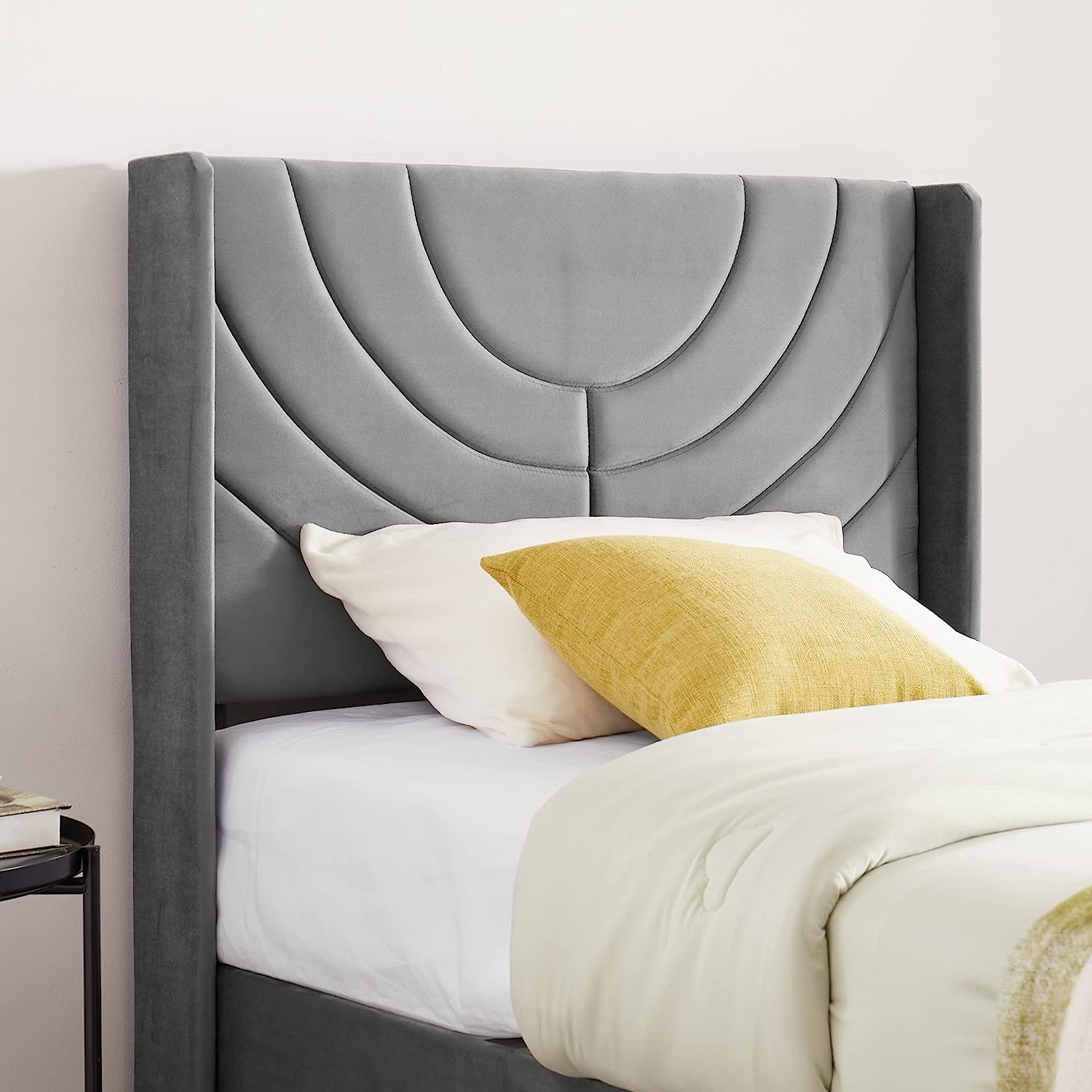 VECELO Upholstered Platform Bed Frame with Adjustable Fabric Headboard - VECELO