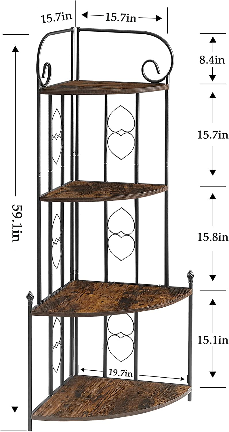 VECELO 4-Tier Ladder Corner Storage Shelf with Metal Frame, Multipurpose Bookshelf Bookcase - VECELO