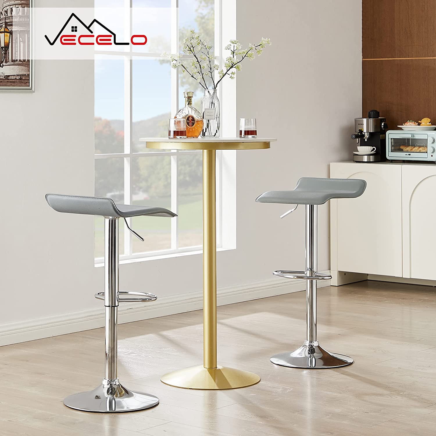 VECELO Counter Height Bar Stools Set of 2, Adjustable Barstools - VECELO
