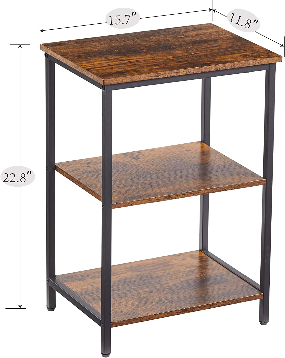 VECELO End Side Table with Storage Shelves Industrial Night Stand, 3-Tier Slim Nightstand for Living Room, Bedroom - VECELO