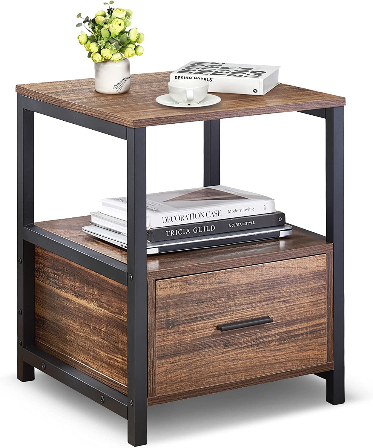 VECELO Nightstand Modern Square End Side Table, 1 Pack/2 Packs - VECELO