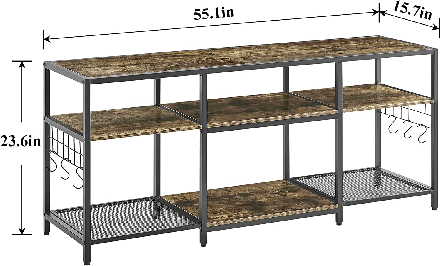 VECELO TV Stand Entertainment Center Media Console with 3-Tier Open Storage Shelves, Cabinet Table for Living Room Brown - VECELO