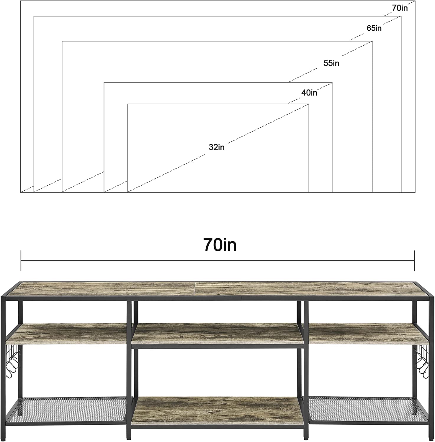 VECELO TV Stand Entertainment Center Media Console with 3-Tier Open Storage Shelves, Cabinet Table for Living Room Brown - VECELO