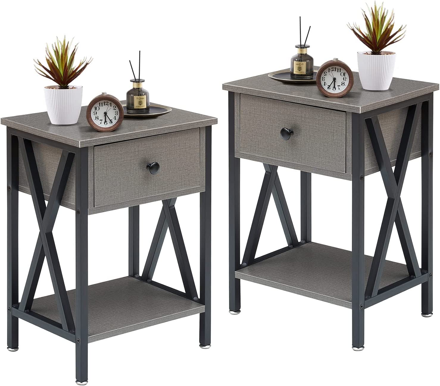 Versatile Nightstands X-Design Side End Table with Bin Drawer