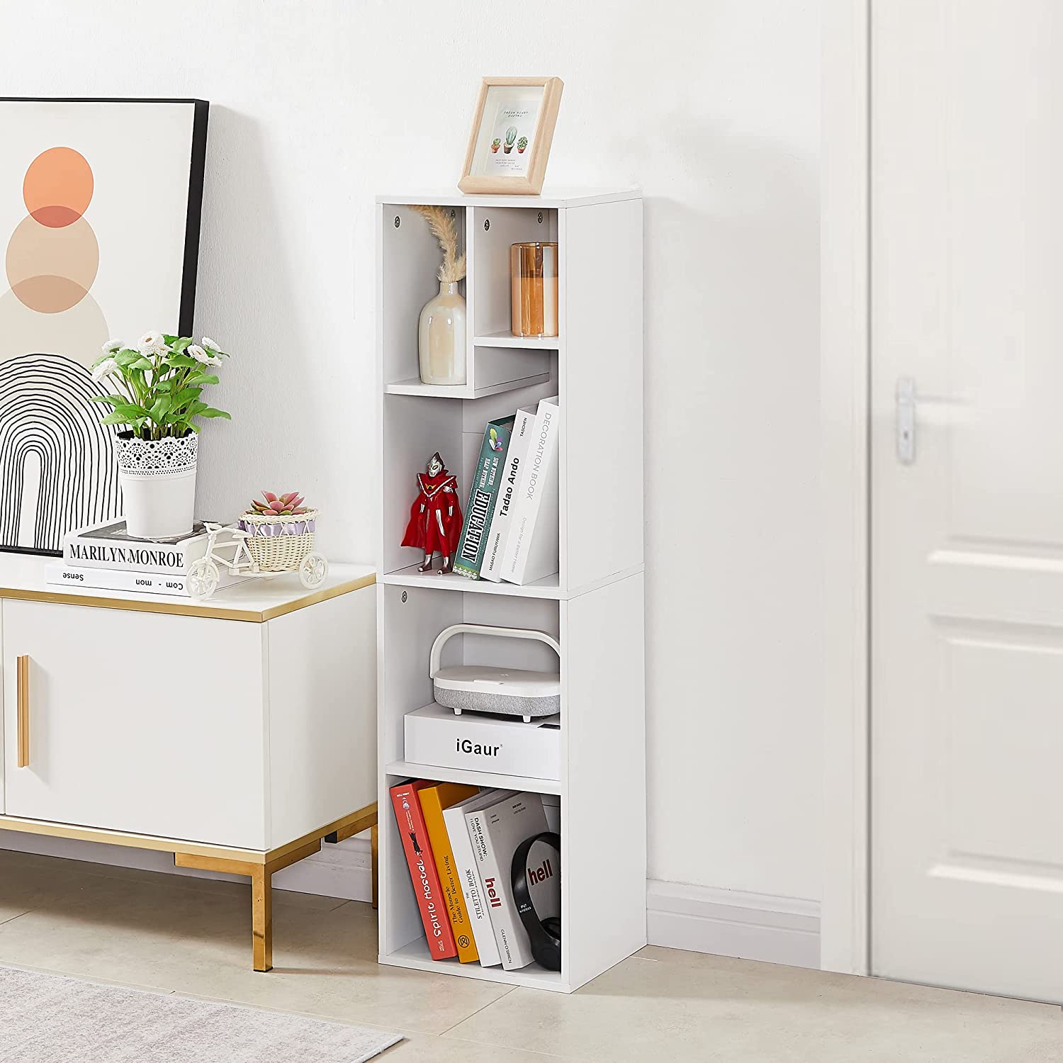 VECELO Modern 3-Tier Small Bookcase, 4 Cube/5 Cube Bookshelf/Storage Organizer - VECELO