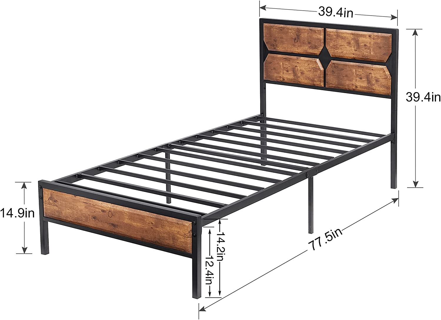 VECELO Metal Bed Frame Platform with Wooden Headboard&Footboard Mattress Foundation - VECELO