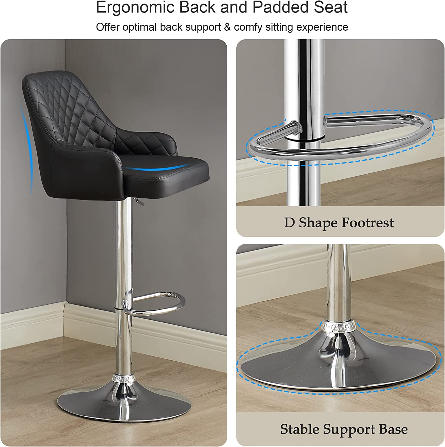 VECELO Adjustable Bar Stools with Back, Bar Height Stools for Kitchen Counter - VECELO