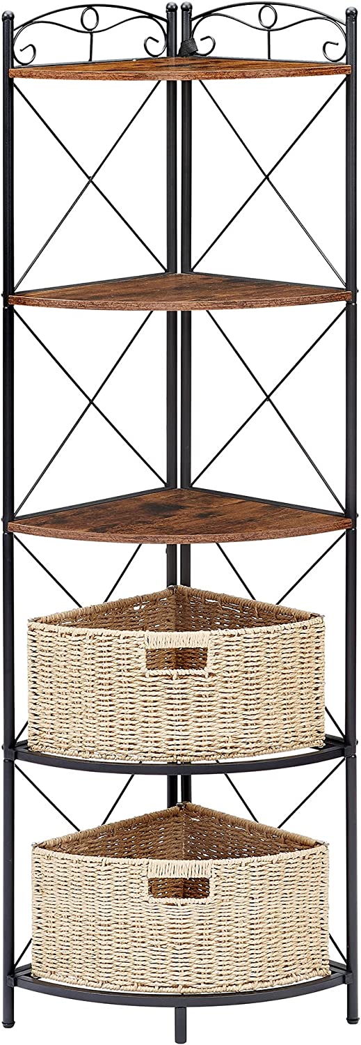 VECELO Corner Storage Cabinet with Wooden Shelves Free-Standing Organizer - VECELO