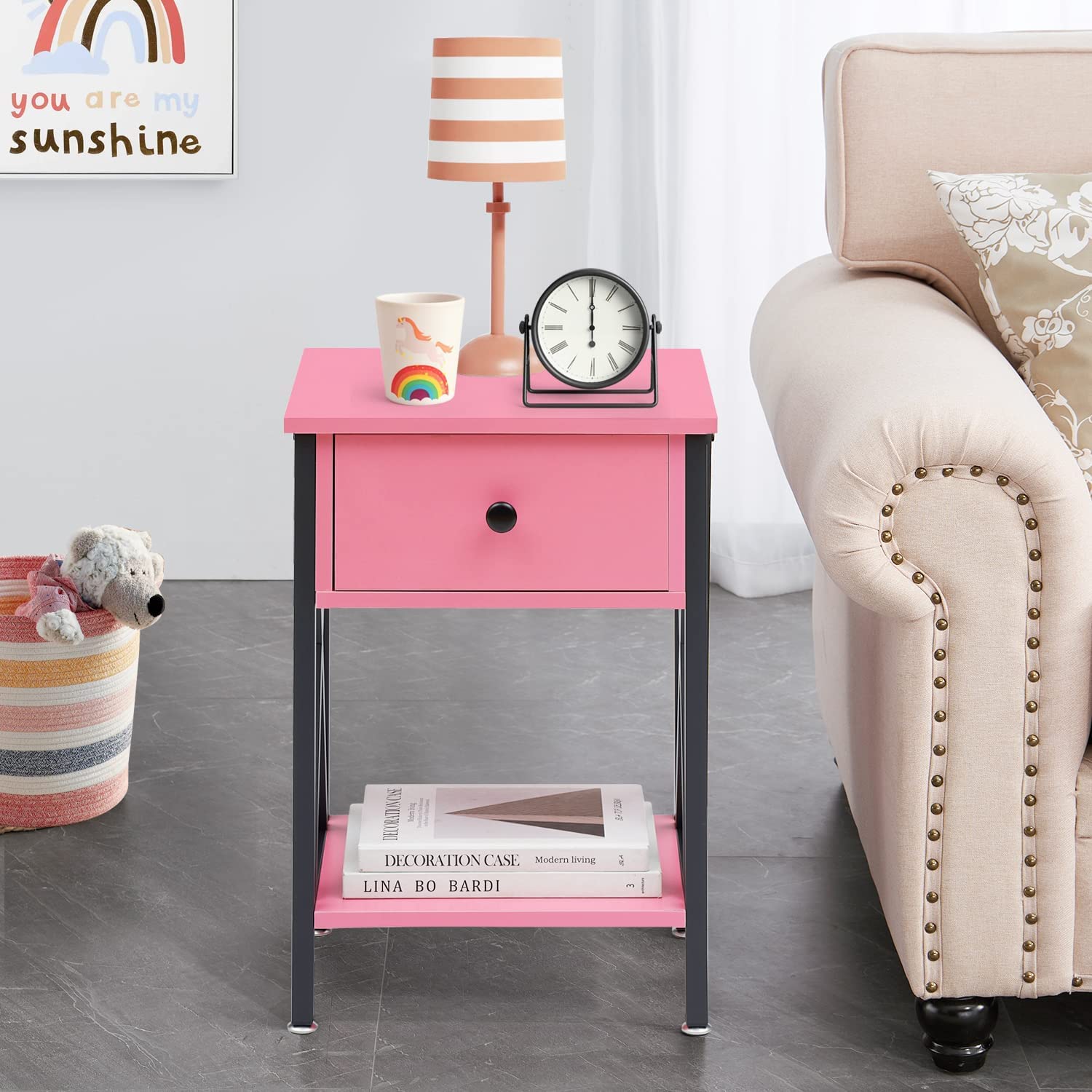 VECELO Night Stands Bedside End Table X-Design with Drawer&Storage Shelf for Living Room Bedroom, Nightstand with Drawer - VECELO