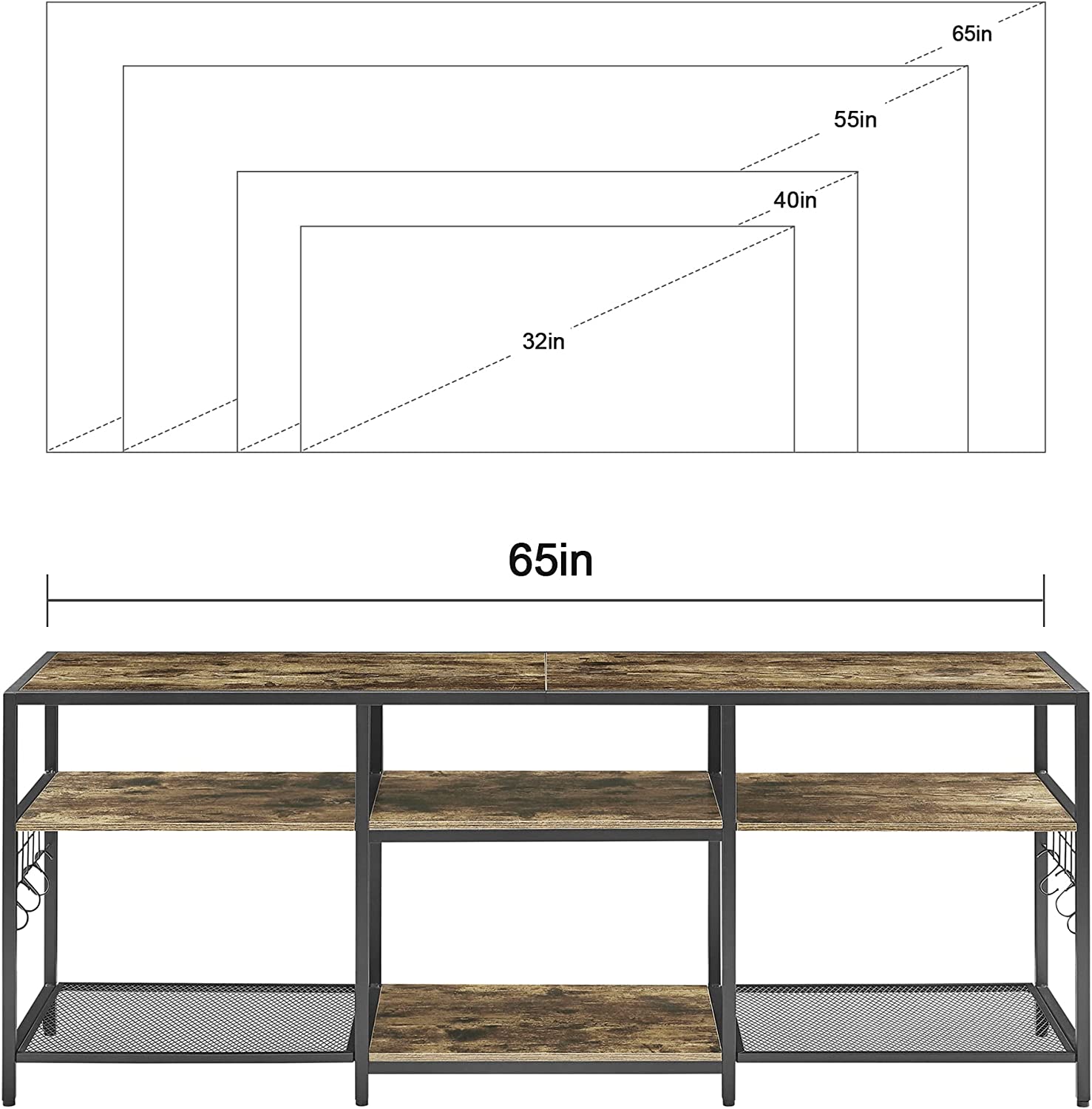 VECELO TV Stand Entertainment Center Media Console with 3-Tier Open Storage Shelves, Cabinet Table for Living Room Brown - VECELO