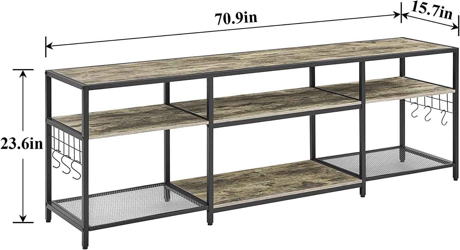VECELO TV Stand Entertainment Center Media Console with 3-Tier Open Storage Shelves, Cabinet Table for Living Room Brown - VECELO