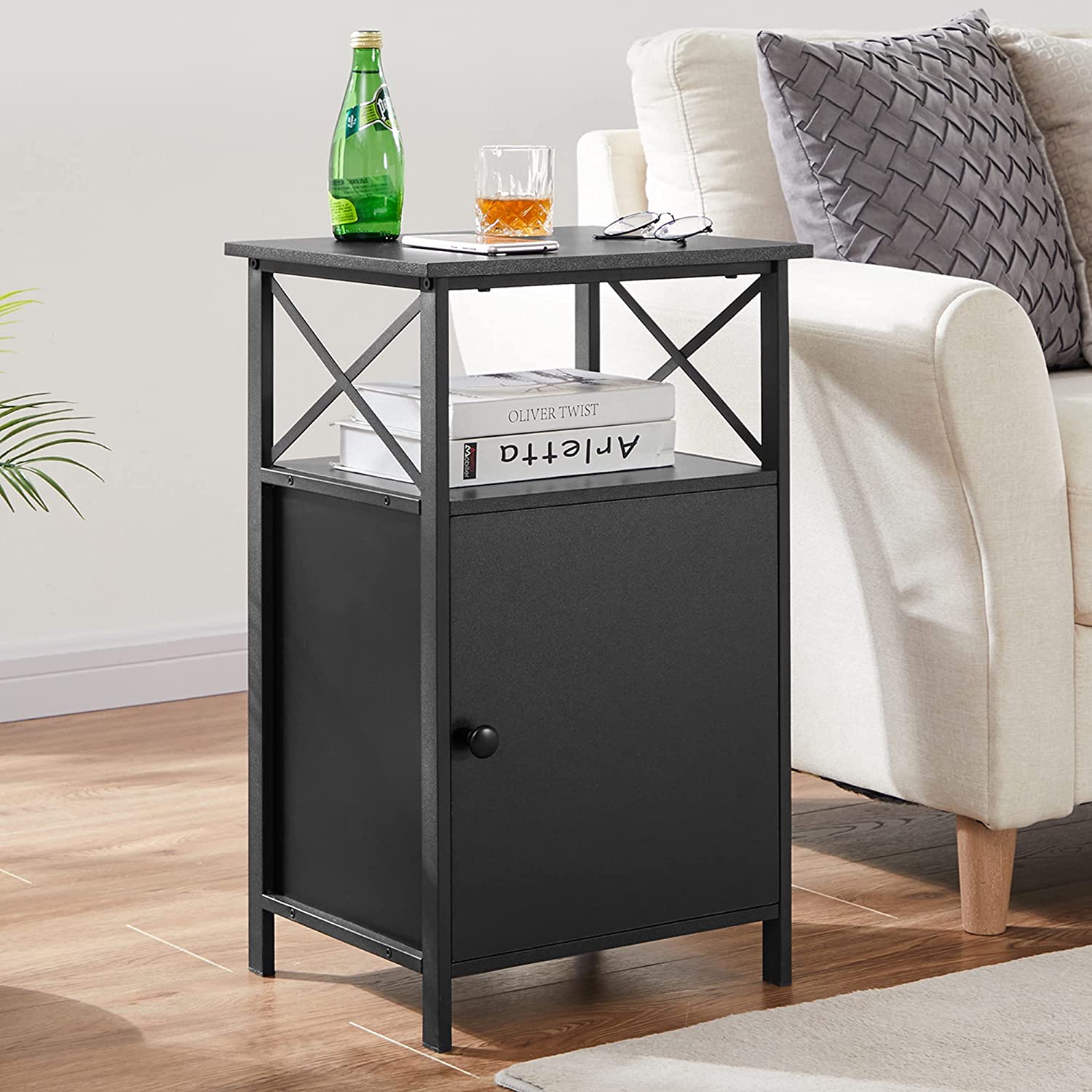 VECELO Tall Side Storage, Large Capacity Bedside Nightstand - VECELO