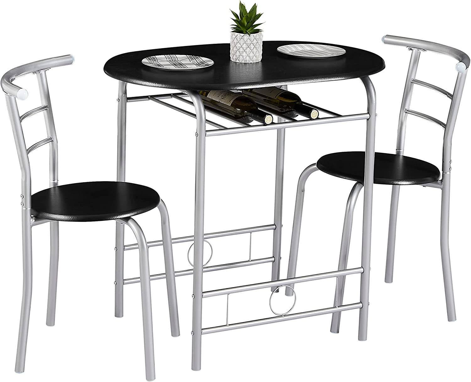 VECELO 3-Piece Dining Table Set/Round Tabletop & Chair for Kitchen - VECELO