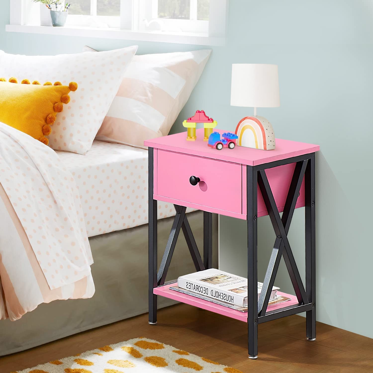 VECELO Night Stands Bedside End Table X-Design with Drawer&Storage Shelf for Living Room Bedroom, Nightstand with Drawer - VECELO