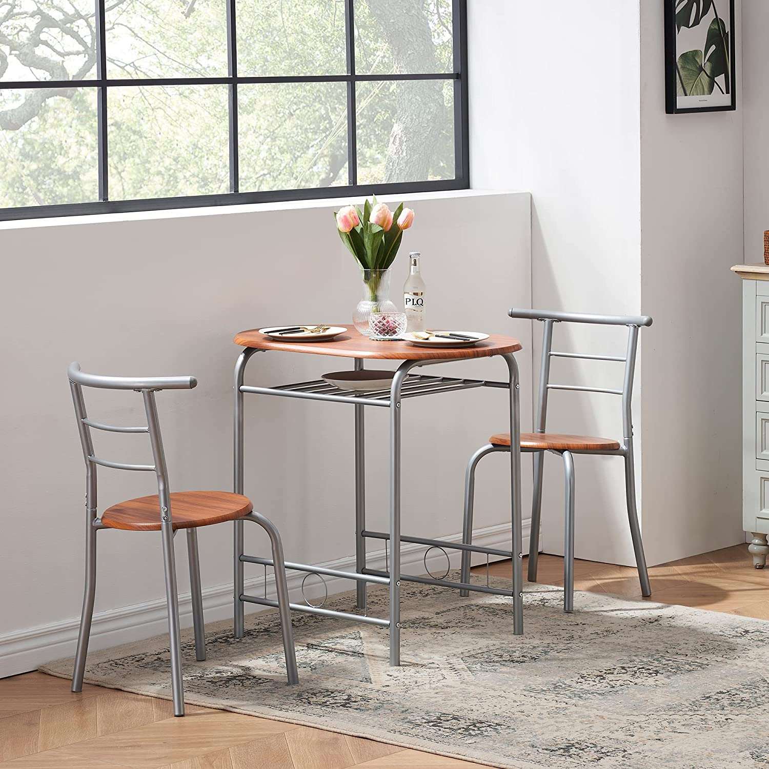 VECELO 3-Piece Dining Table Set/Round Tabletop & Chair for Kitchen - VECELO