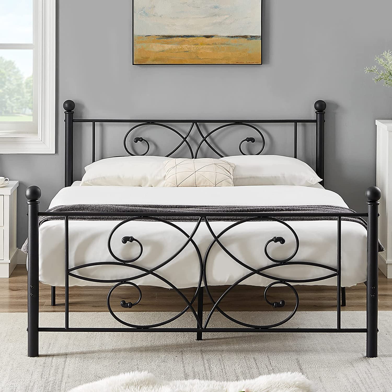 VECELO Metal Bed Frame/Mattress Foundation with Stylish Headboard & Footboard - VECELO