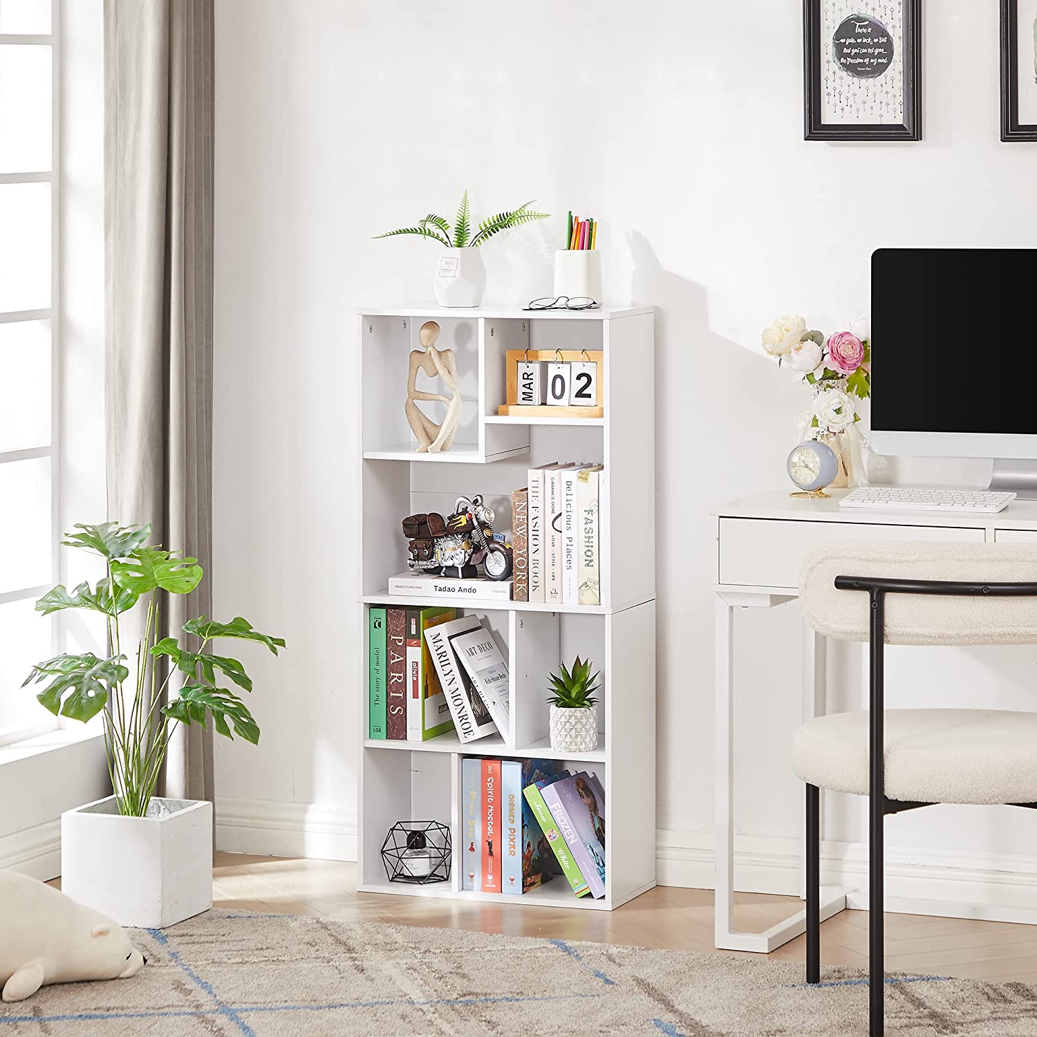 VECELO 42 Inch High Bookcase, 4-Tier Modern Storage Cabinet 7 Cubes - VECELO