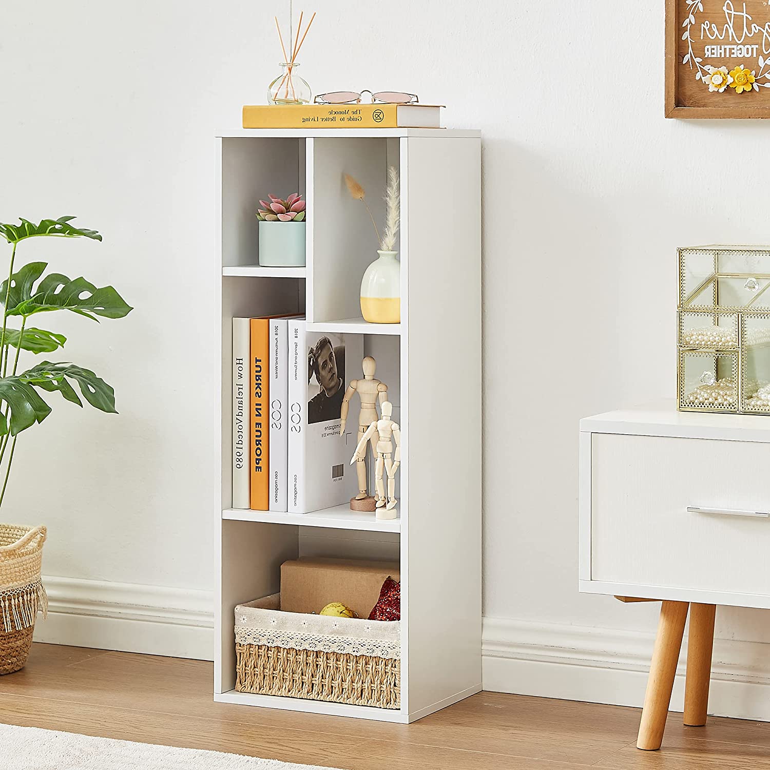 VECELO Modern 3-Tier Small Bookcase, 4 Cube/5 Cube Bookshelf/Storage Organizer - VECELO