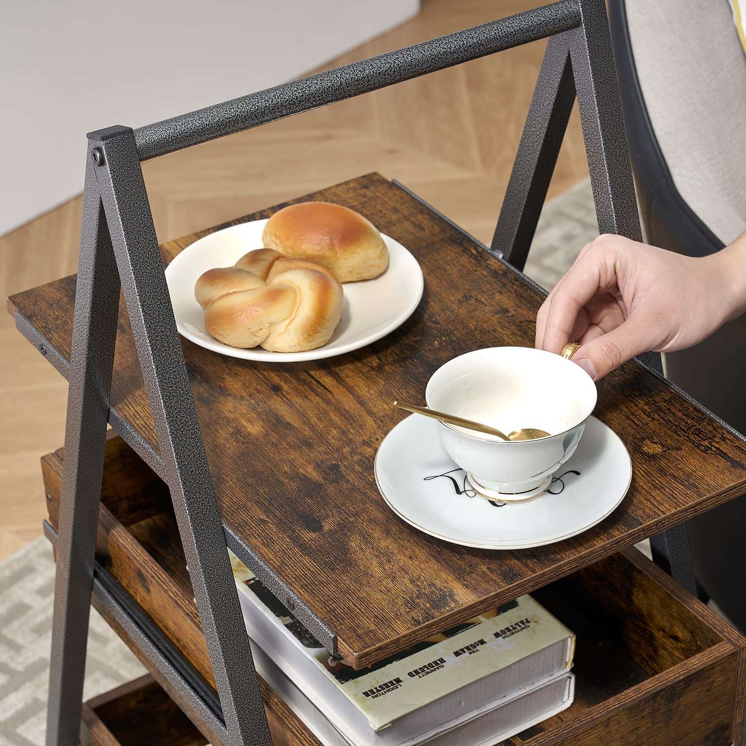 VECELO 3-Tier Industrial Versatile End Side Table with Large Storage