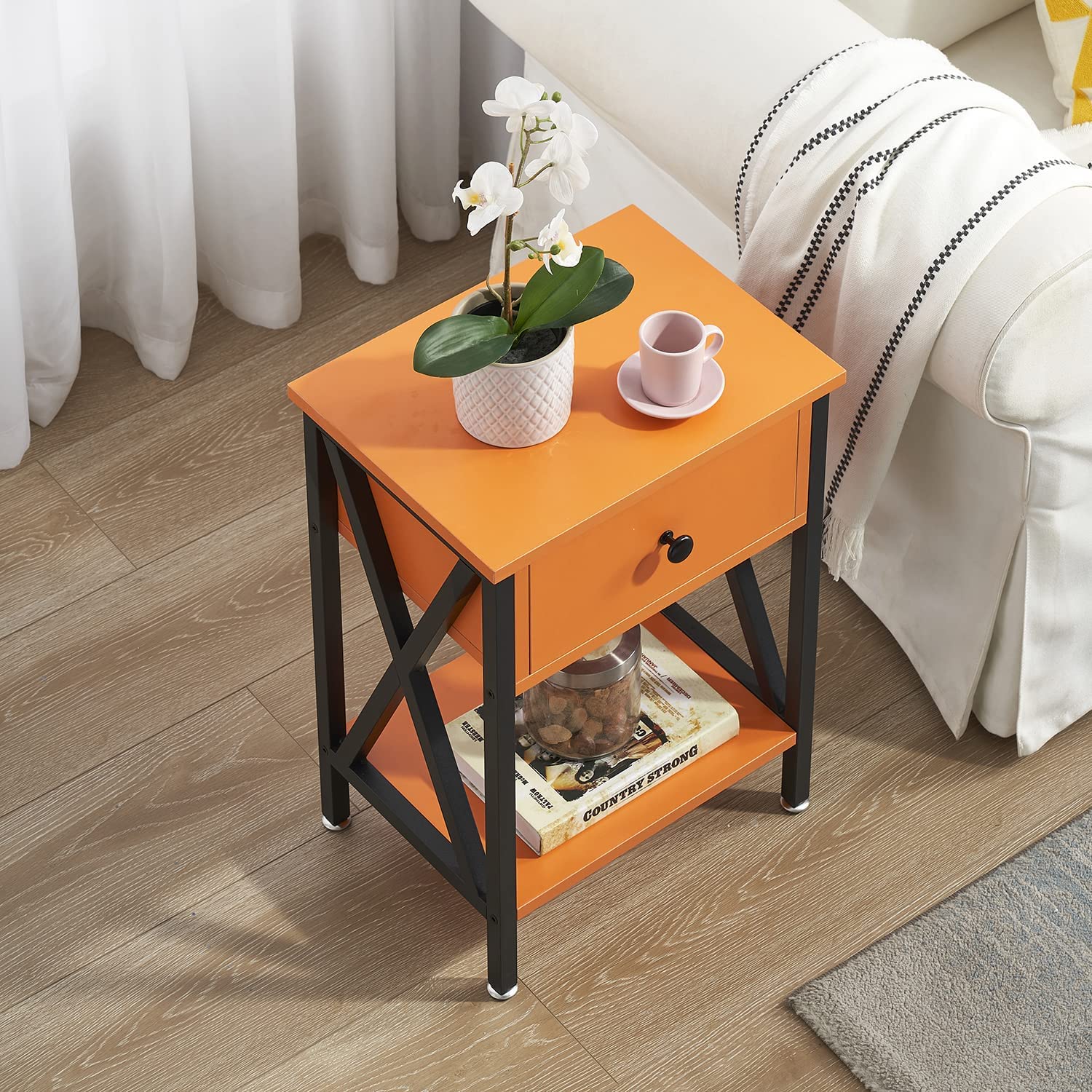 VECELO Night Stands Bedside End Table X-Design with Drawer&Storage Shelf for Living Room Bedroom, Nightstand with Drawer - VECELO