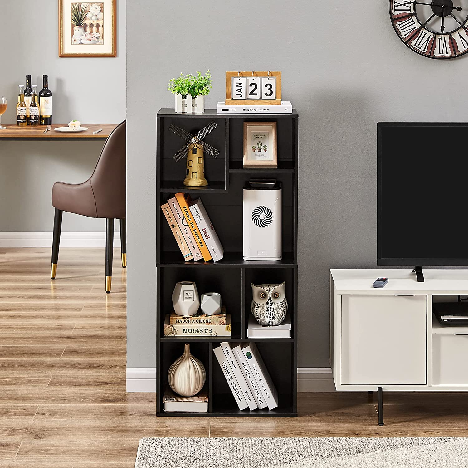 VECELO 42 Inch High Bookcase, 4-Tier Modern Storage Cabinet 7 Cubes - VECELO